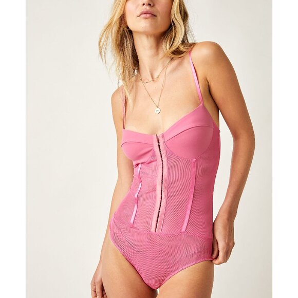 🎉LAST CHANCE🎉 FREE PEOPLE Night Rhythm Corset Bodysuit / Lucky Pink - Picture 2 of 6